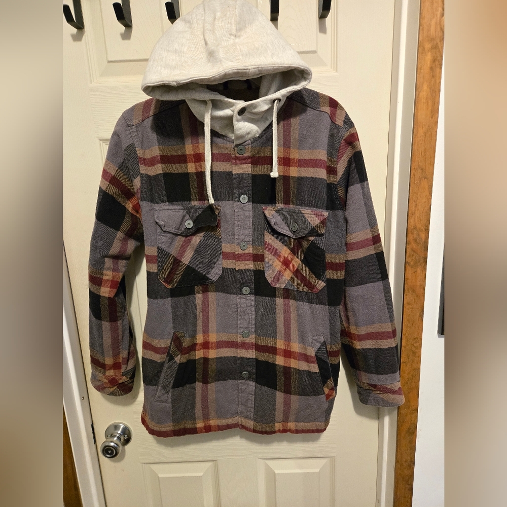 Plaid Hooded Jacket with Pockets S